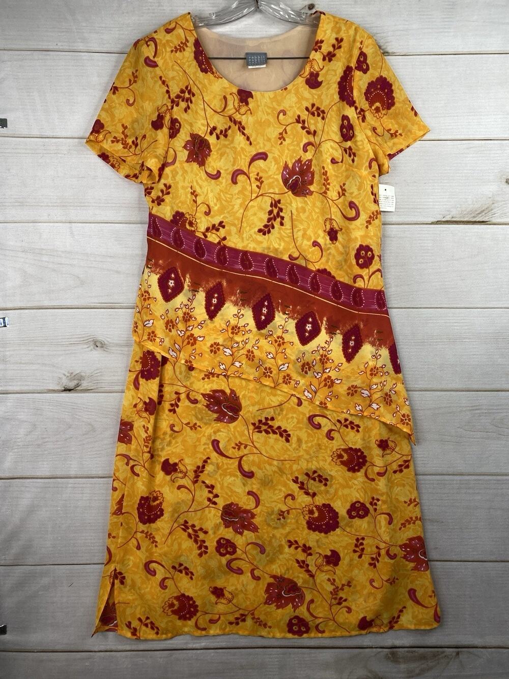 Vintage Y2K Rabbit Rabbit Rabbit Dress 16 M Floral Midi Artsy Layered Look NWT
